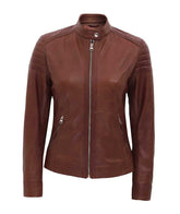 Women's Quilted Brown Biker Leather Jacket
